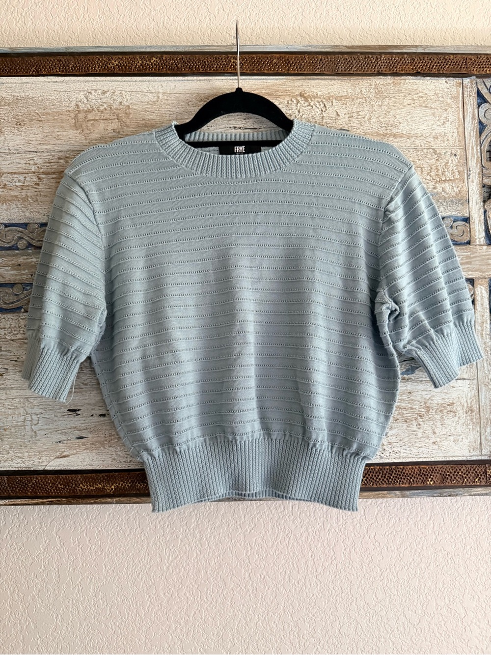 Frye Pale Blue Eyelet Knit Short Sleeve Pullover